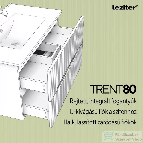 Leziter Trent 80 alsó fürdőszobabútor kerámia mosdóval (2 fiókos) pisztáciazöld-sunset tölgy TRENT80AVZSST