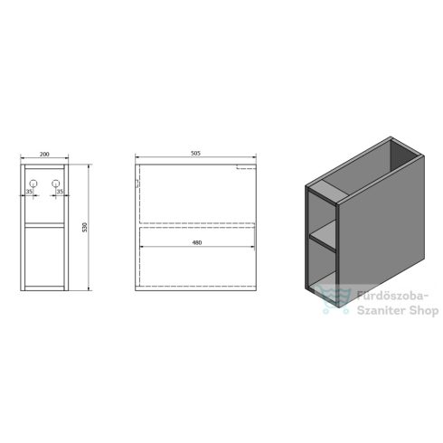 Sapho TREOS polcos szekrény, alsó, 20x53x50,5cm, matt fekete (TS020-3535)