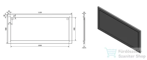 Sapho TREOS keretes tükör, 110x50x2,8cm, matt fekete (TS100-3535)