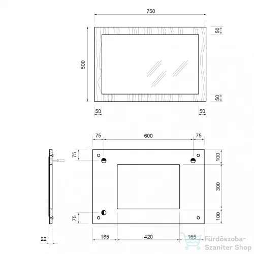 Sapho TREOS keretes tükör, 75x50x2,8cm, matt fekete (TS750-3535)