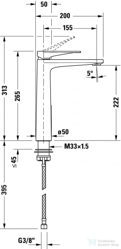 Duravit TULUM XL magasított mosdócsaptelep leeresztő nélkül,króm TU1040002010