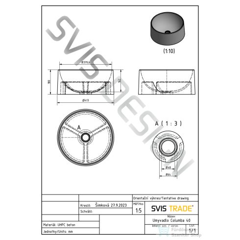 Svis Design mosdó 40 cm COLUMBA BASIC - ALCHEMY kék, fekete és réz, félmatt lakk UBX.COLUMBA.BC.040.000.AL.01.2