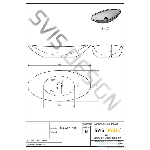 Svis Design ORION BASIC mosdó 60 cm - PATINA, rózsaszín, matt lakk UBX.ORION.BC.060.000.PA.06.1
