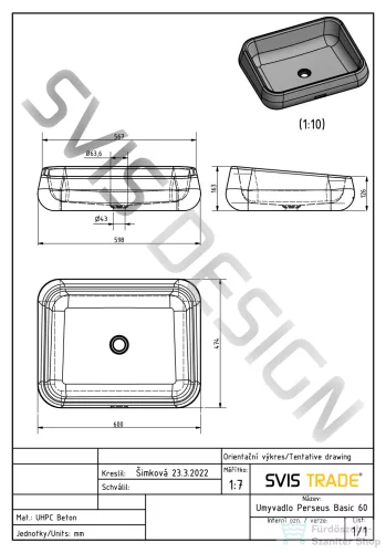 Svis Design mosdó 60 cm PERSEUS BASIC - natúr, dekor nélkül, matt lakk UBX.PERSEUS.BC.060.000.00.00.1
