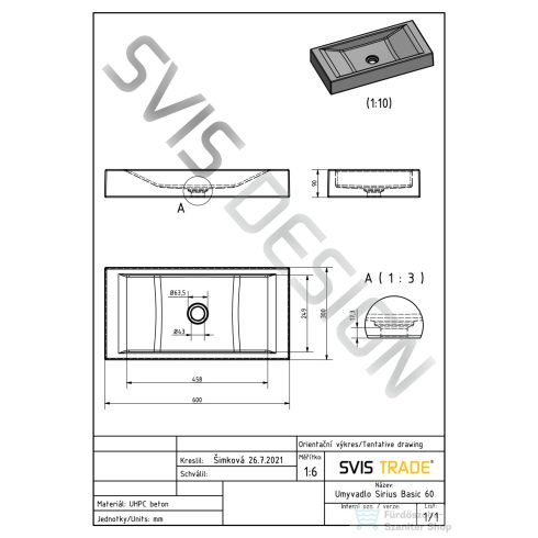 Svis Design mosdó 60 cm SIRIUS BASIC - PUNK, fekete, matt lakk UBX.SIRIUS.BC.060.000.PU.03.1