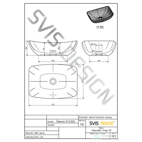 Svis Design mosdó 50 cm VIRGO BASIC - HURRICANE, kék, matt lakk UBX.VIRGO.BC.050.000.HU.01.1