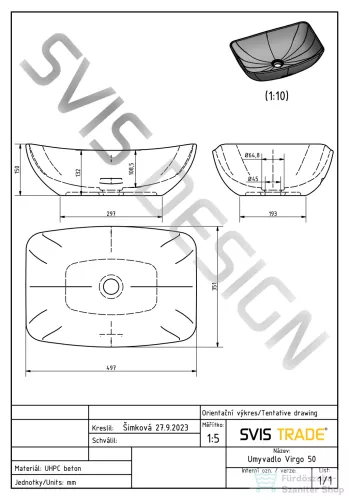 Svis Design mosdó 50 cm VIRGO BASIC - HURRICANE, kék, matt lakk UBX.VIRGO.BC.050.000.HU.01.1