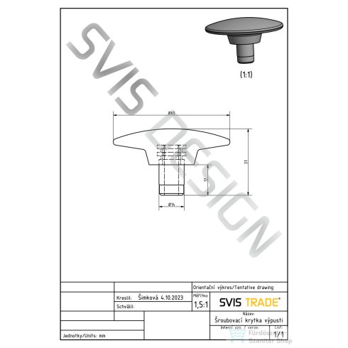 Svis Design csavaros kimeneti dugó 65 mm lefolyóhoz- AGED METAL,metál vörös és réz, félmatt lakk UBY.01.BC.065.000.MA.04.2
