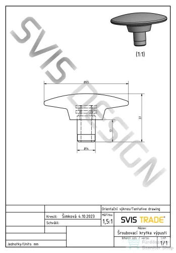 Svis Design csavaros kimeneti dugó 65 mm lefolyóhoz- AGED METAL,metál vörös és réz, félmatt lakk UBY.01.BC.065.000.MA.04.2