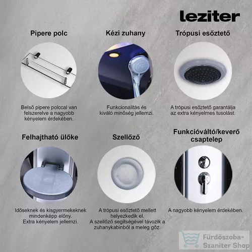 Leziter Vital Black hidromasszázs zuhanykabin 90x90 cm-es méretben UNSTAB-90