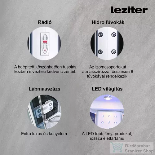 Leziter Vital Black hidromasszázs zuhanykabin 90x90 cm-es méretben UNSTAB-90