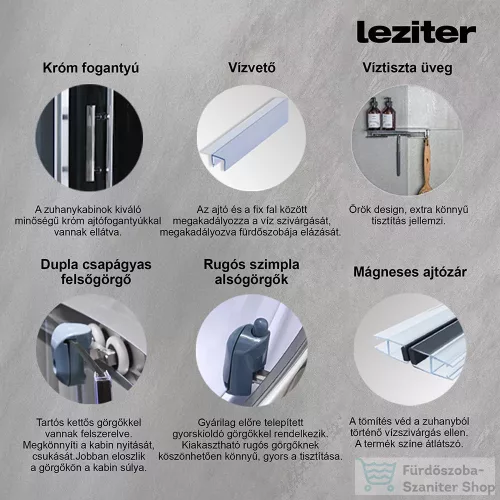 Leziter Vital mélytálcás hidromasszázs zuhanykabin, 90x90 cm-es méretben UNSTABDEEP-90