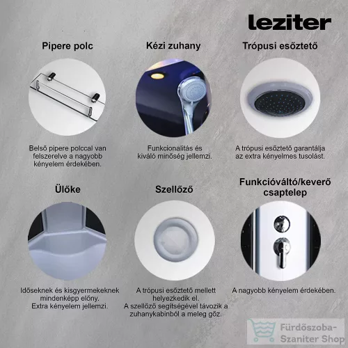 Leziter Vital mélytálcás hidromasszázs zuhanykabin, 90x90 cm-es méretben UNSTABDEEP-90
