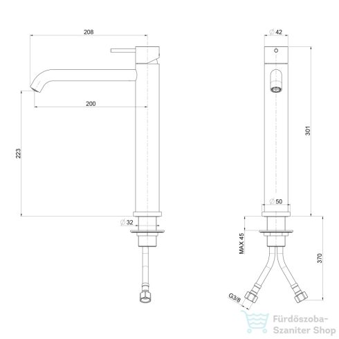 Sapho ULTRAMIX álló magasított mosdócsaptelep, hosszú kifolyócsővel, matt fekete (UT007B)