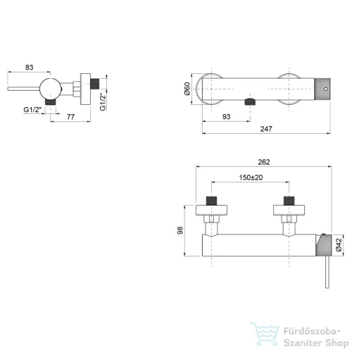 Sapho ULTRASAN fali zuhany csaptelep, matt fekete-matt arany (UT011VBG)