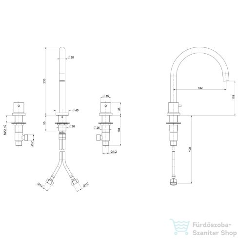Sapho ULTRAMIX három üléses mosdó csaptelep, matt fekete (UT017B)