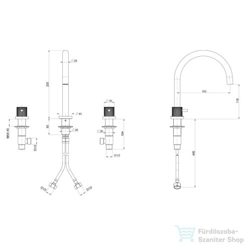 Sapho ULTRASAN három üléses mosdó csaptelep, matt fekete-króm (UT017VBC)