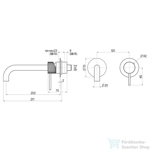 Sapho ULTRASAN falba süllyesztett csaptelep, 20 cm-es kifolyócsővel, matt fekete-matt arany (UT018VBG)