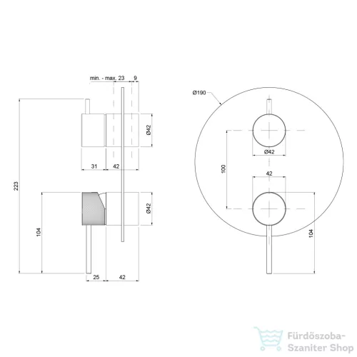 Sapho ULTRASAN falbasüllyesztett csaptelep, 2-irányú, zuhanyváltóval, matt arany UT043VG