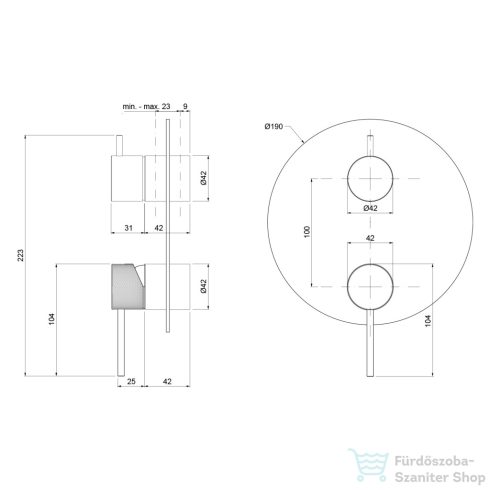 Sapho ULTRASAN falbasüllyesztett csaptelep, 3-irányú, zuhanyváltóval, matt fekete/matt arany UT044VBG