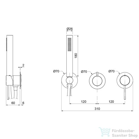 Sapho ULTRAMIX falba süllyesztett csaptelep, zuhanyszettel, 2-irányú, matt fekete/matt arany (UT045BG)