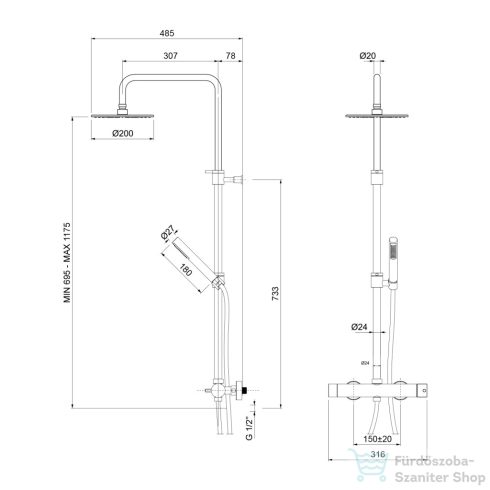 Sapho ULTRAMIX zuhanyoszlop, zuhanyszettel és fejzuhannyal, matt fekete/króm (UT139BC)