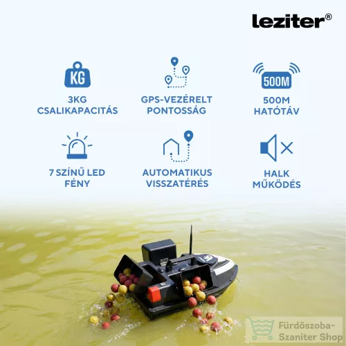 Leziter Etetőhajó V6 GPS 3 tartályos hátra és oldalkidobós fekete V6-3K-B-G1