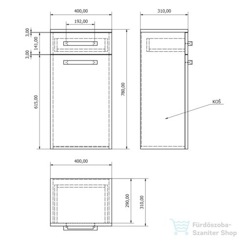 AQUALINE VEGA alsó szekrény, szennyestartóval, 40x78x31cm, fehér VG078