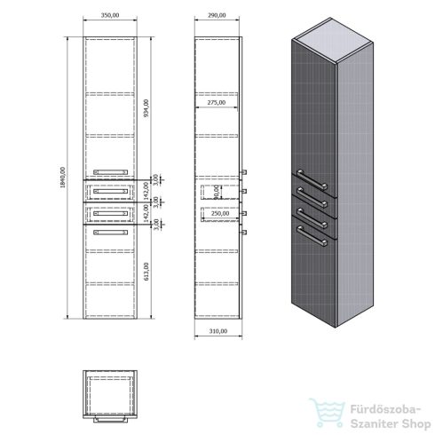 AQUALINE VEGA állószekrény, 35x184x31cm, fehér VG185