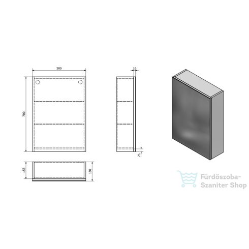 AQUALINE VEGA tükrösszekrény, 50x70x18cm, platinatölgy VG850