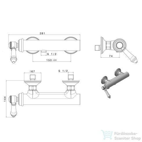 Sapho VIENNA fali zuhany csaptelep, zuhanyszett nélkül, bronz VO011BR