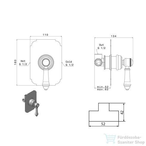Sapho VIENNA falba süllyesztett zuhanycsaptelep, 1-irányú váltóval, zuhanyszett nélkül, króm (VO041)