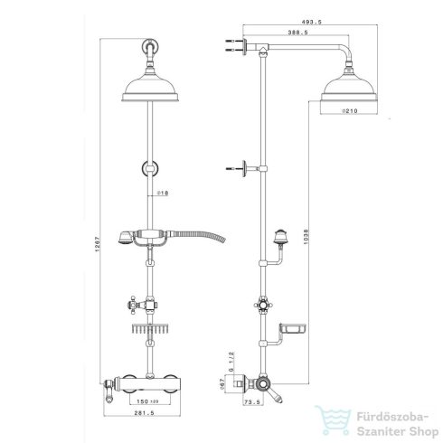 Sapho VIENNA zuhanyoszlop csapteleppel és szappantartóval, fej- és kézizuhannal, bronz VO139BR
