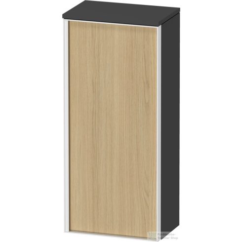 Duravit VITRIUM 89,9x40x26,2 cm-es 1 ajtós magas szekrény fehér színű fogantyúval, jobbos, matt grafit/natúr tölgy VT1355R3049000W