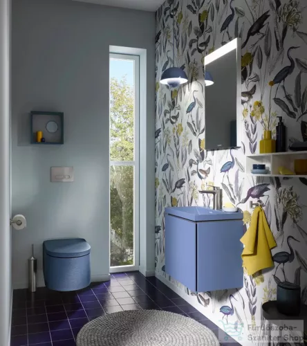 Duravit VITRIUM 45x35x48 cm-es 1 ajtós alsószekrény- 1 csaplyukas mosdó kombináció, csaptelep nélkül, balos, matt bizánci kék VT6948OHBHB0000