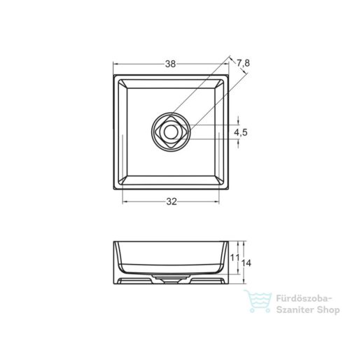Riho THIN Solid Surface 38 x 38 x 14 cm-es szögletes mosdótál, matt fehér W023001105