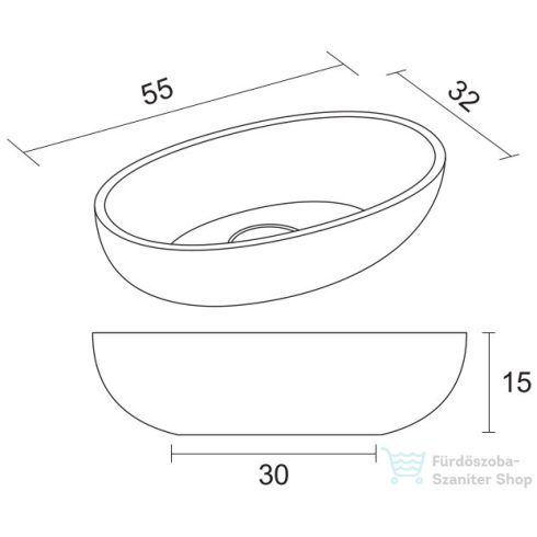 Riho ESCALA Solid Surface 55x22 cm-es ovális mosdótál, anthracite matt W030001080
