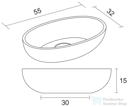 Riho ESCALA Solid Surface 55x22 cm-es ovális mosdótál, anthracite matt W030001080