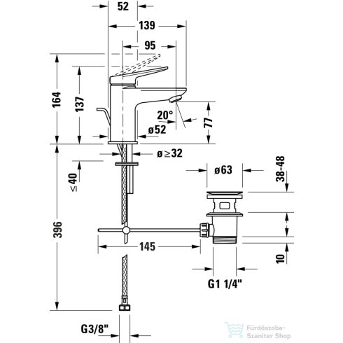 Duravit Wave S mosdó csaptelep automata leeresztővel, matt fekete WA1010001046
