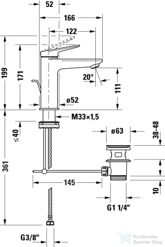 Duravit Wave M mosdó csaptelep automata leeresztővel, matt fekete WA1020001046