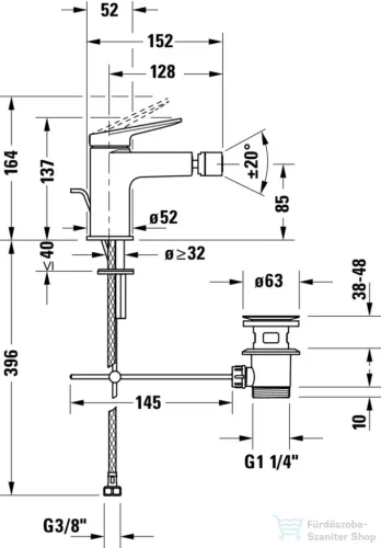 Duravit WAVE bidé csaptelep automata leeresztővel, matt fekete WA2400001046