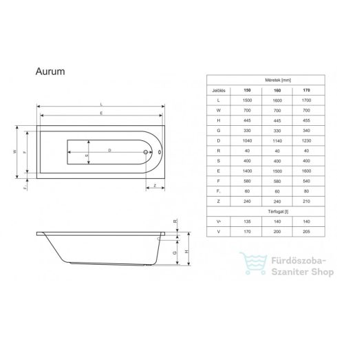 Niwell AURUM 160x70 egyenes kád