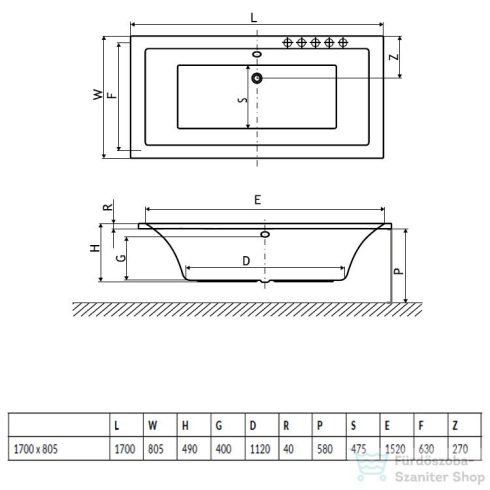 Niwell PETRA LUX 170x80 egyenes kád