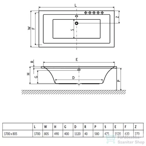 Niwell PETRA LUX 170x80 egyenes kád
