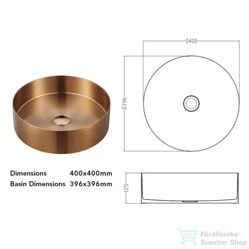 Wellis Marigold pultra ültethető rozsdamentes acél mosdó, szálcsiszolt rózsa arany WB00559