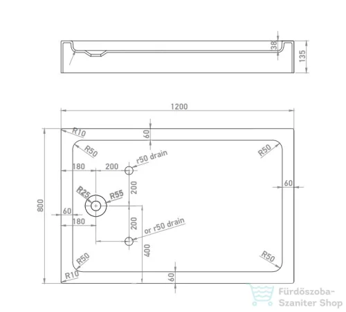 Wellis SMC 120x80x15 cm-es szögletes magas zuhanytálca, zuhanyszifonnal WC00336