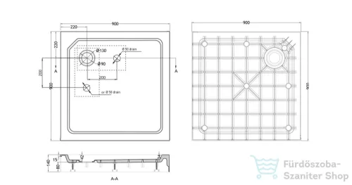 Wellis SMC 90x90x15 cm-es szögletes magas zuhanytálca, zuhanyszifonnal WC00409