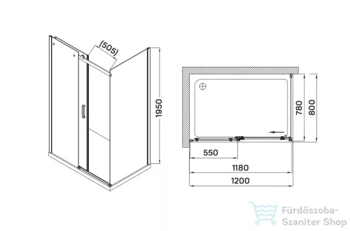 Wellis Vincenzo 120x80 szögletes 1 tolóajtós zuhanykabin Easy Clean bevonattal WC00477