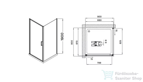 Wellis Quadrum 90x90 szögletes 1 nyílóajtós zuhanykabin easy clean bevonattal WC00482
