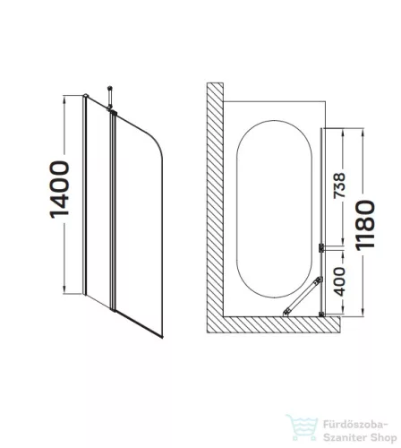 Wellis Edge 120 cm-es 2 részes kádparaván WC00485